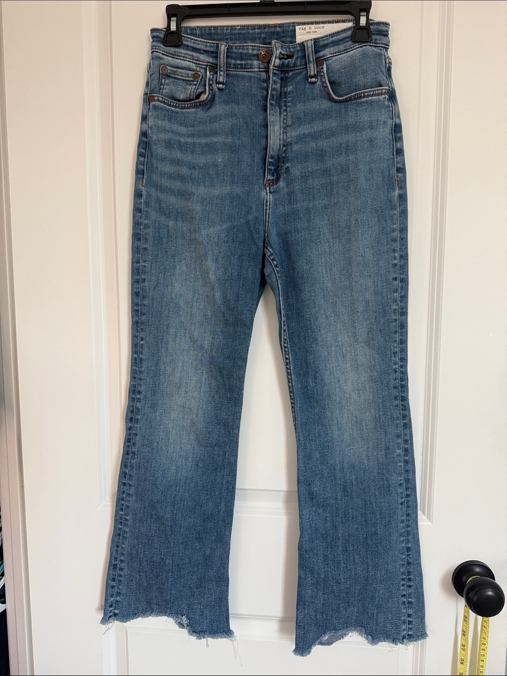 rag & bone Distressed Light Blue Wide-Leg Jeans